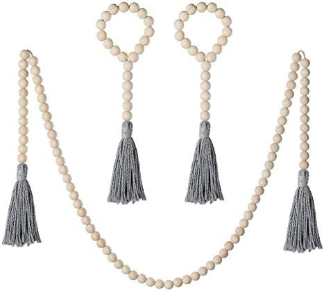 Mokof 3 Pack Wood Bead Garland with Cotton Tassel, Rustic Wooden Bead Decor, Farmhouse Home Wall ... | Amazon (US)