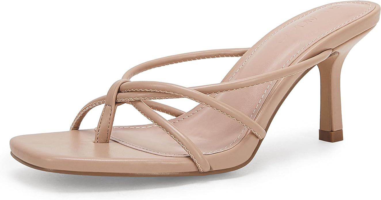 LAICIGO Women’s Square Open Toe Flip Flops Stiletto Heels Strappy Thong Slide on Slingback Mule... | Amazon (US)