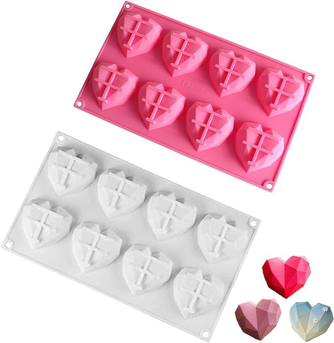 2 Pack Silicone Chocolate Mold, 8 Cavities 3D Diamond Heart Mold Heart Love Shaped Cake Molds Tra... | Amazon (CA)