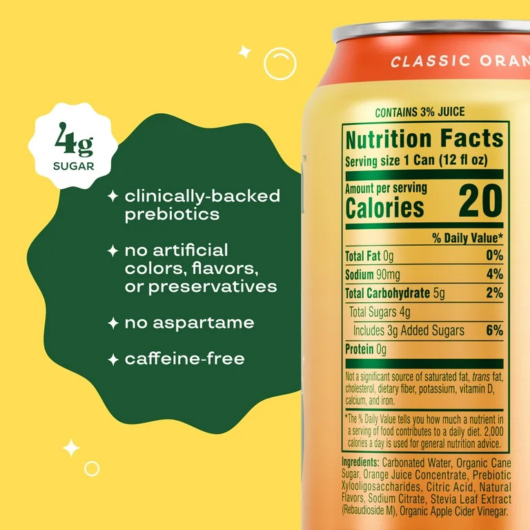 Bloom Nutrition Pop Prebiotic Soda, Orange, 12 fl oz Can | Walmart (US)