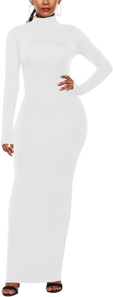 PRIMODA Women's Turtleneck Long Sleeve Bodycon Maxi Dress Casual Long Dress | Amazon (US)