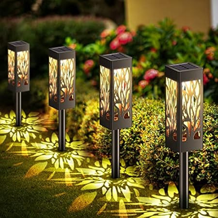 10 Pack Solar Pathway Lights Outdoor Waterproof - Garden Lights Solar Powered - Warm White Landscape | Amazon (US)