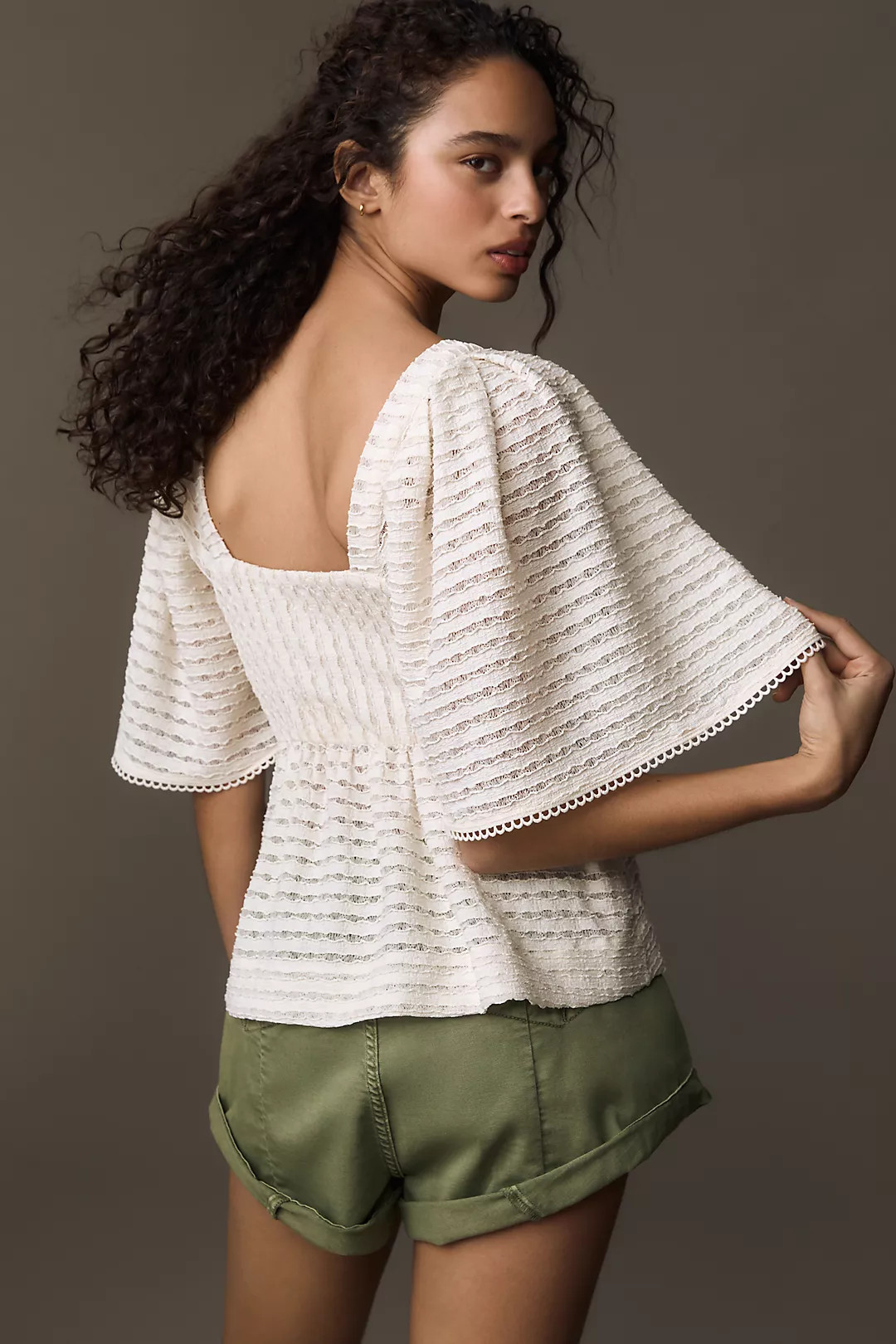 Sarah Hann Flutter-Sleeve Crochet Top | Anthropologie (US)
