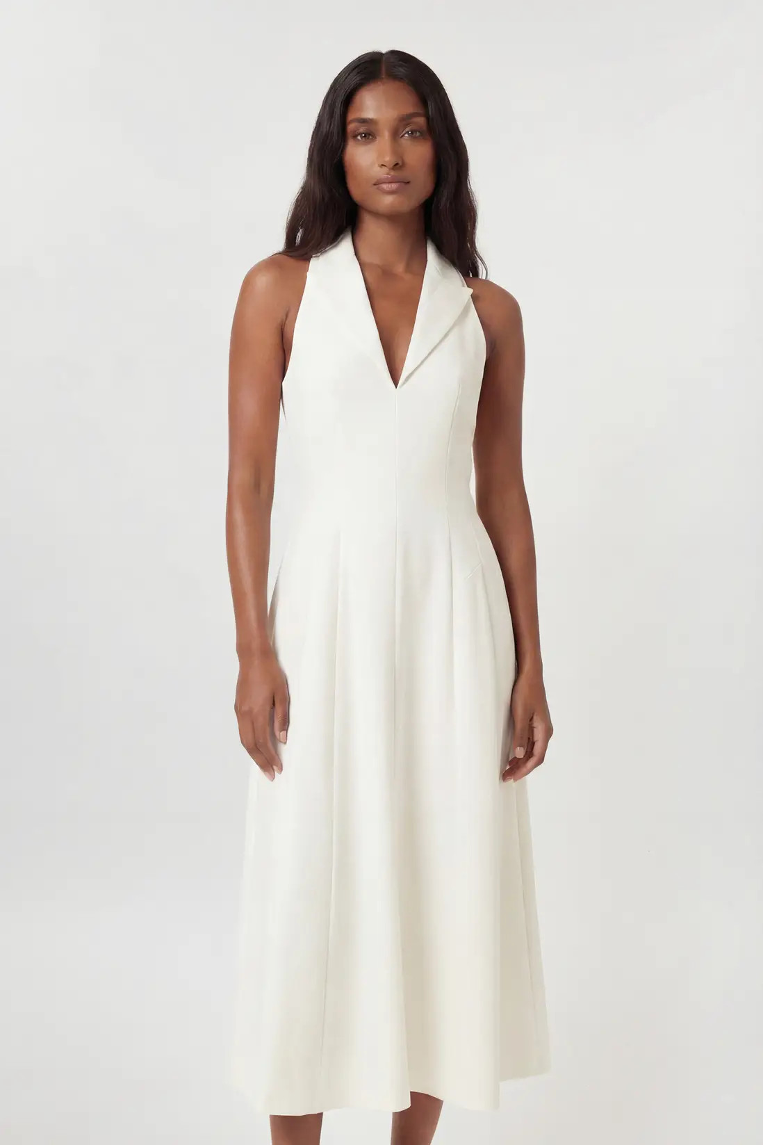 Compact Stretch Seam Detail Tailored Full Skirted Midi Dress | Karen Millen