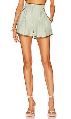 MATTHEW BRUCH Bound Pleated Short in Sage Linen from Revolve.com | Revolve Clothing (Global)
