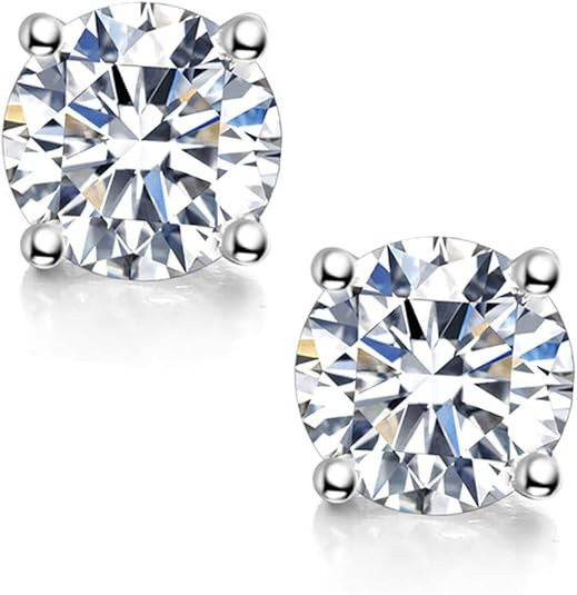 Moissanite Stud Earrings, 0.6ct-2ct DF Color Brilliant Round Cut Lab Created Diamond Earrings 18K... | Amazon (US)