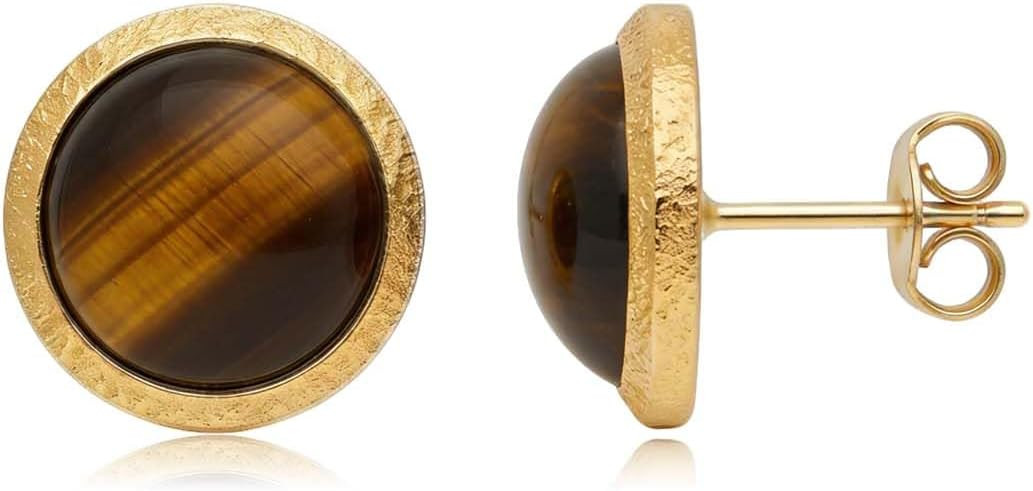 Stud Earrings 14K Gold Plated Round Gemstone Earrings Stone Jewelry Birthday Gifts for Women Men | Amazon (US)