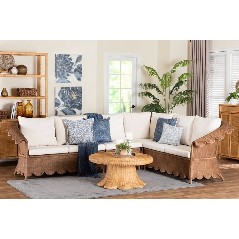 bali & pari Detta Natural Rattan 4-Piece Sectional Set - Handwoven Wicker Corner Lounge Seating w... | Walmart (US)