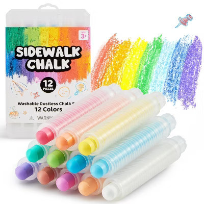 Joyfy 12Pcs Non-Toxic Dustless Sidewalk Chalk With Holder For Kids Toddlers, Washable Colored Chalk School Art Supplies Outdoor Activities 12 Colors | Target