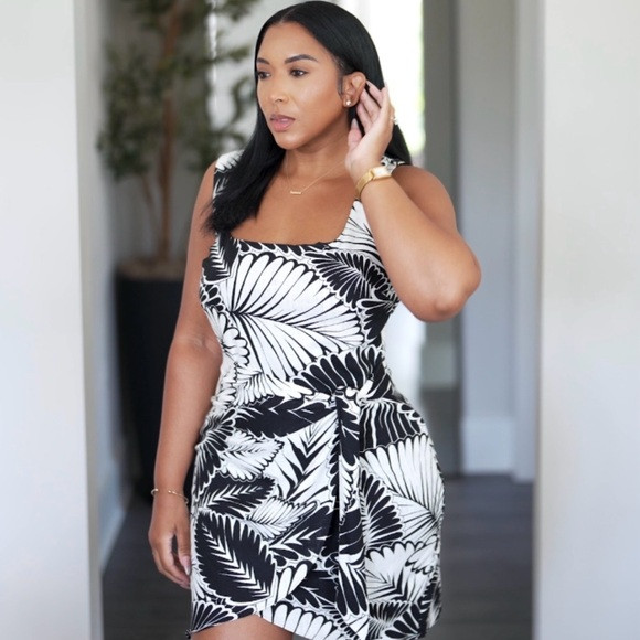 Express Printed Linen Blend Scoop Neck Tie Wrap Mini Sheath Dress (Size M) | Poshmark