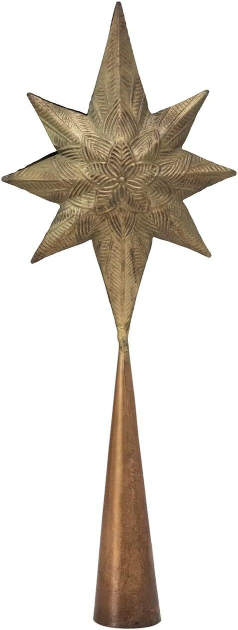 Embossed Metal 2-Sided Star Tree Topper, Antique Brass Finish | Amazon (US)