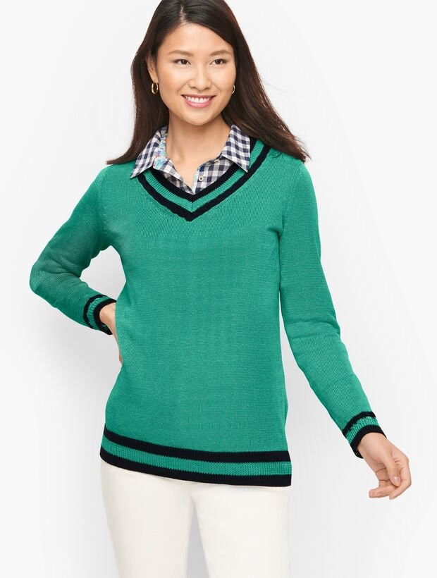 Tipped V-Neck Sweater | Talbots