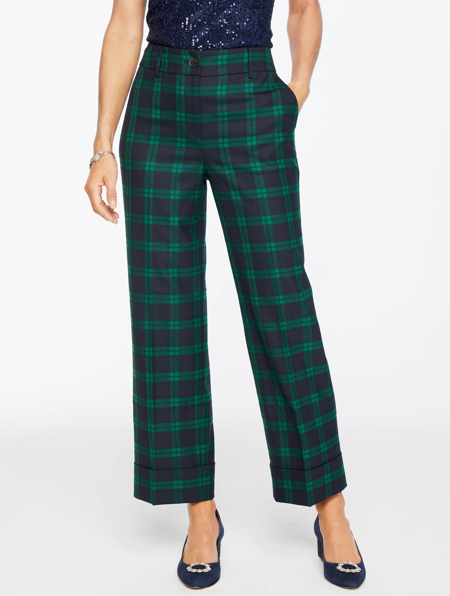 Straight Ankle Cuff Pants - Black Watch Plaid - 12 Talbots | Talbots