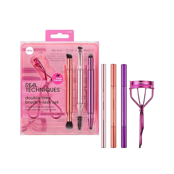 Real Techniques Double Time Brush + Lash 4 Piece Set, Dual-Ended Eye Makeup Brushes For Eyeshadow... | Amazon (US)