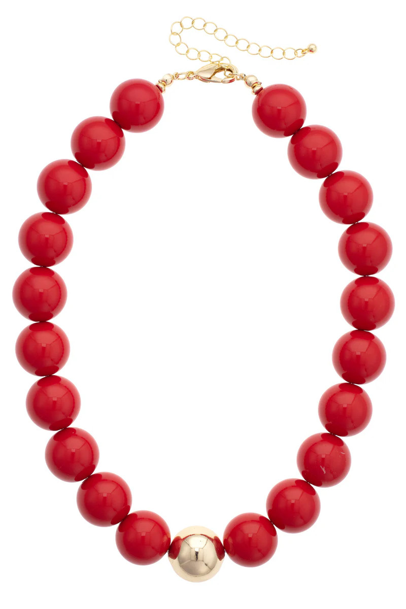 PREORDER 6/19: Marjorie Beaded Gumball Game Day Necklace in Red | CANVAS