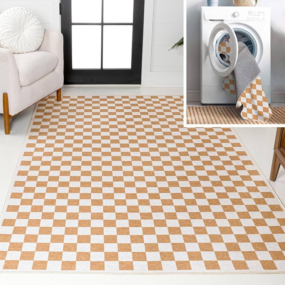JONATHAN Y WSH126B-8 Ainsley Modern Cottage Checkerboard Machine Washable Gold/Cream 8 ft. x 10 f... | Amazon (US)