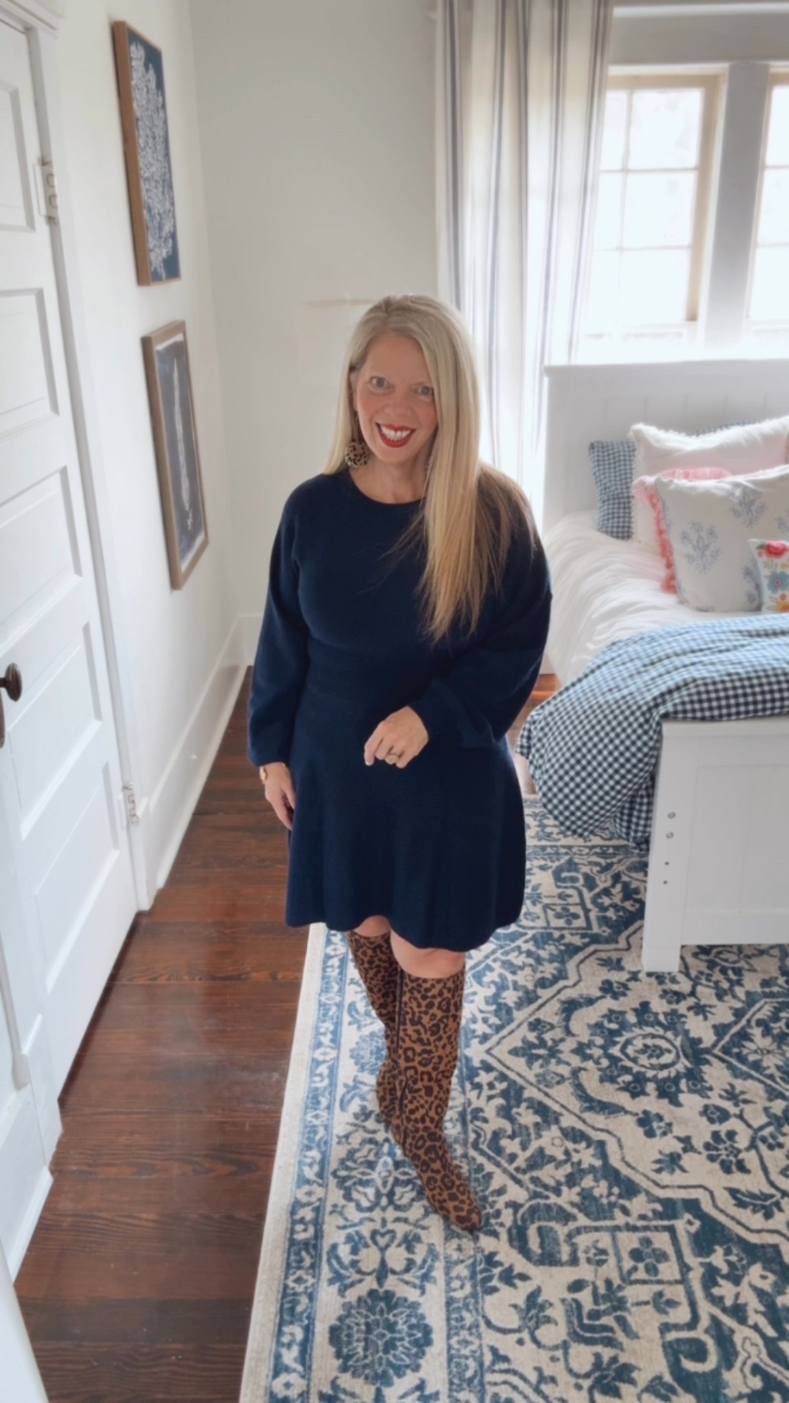 This is the cutest fall dress! It has a cinched in waist, bell sleeves and it comes in tons of colors! Love these leopard boots and these leopard earrings!

#LTKOver40 #LTKStyleTip #LTKPetite