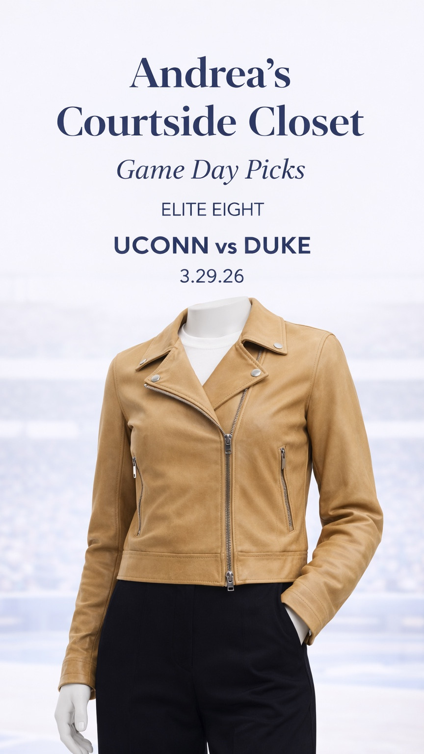 Elite Eight — posted a little late, but this was the winning outfit that sent us to the Final Four 🏀
Wore Paige Leenah wide leg jeans, my JKT NYC leather jacket in sand, a Champion tee, and LV printed pumps.

JKT NYC Jacket Link: https://www.jakett.com/products/piper-patina-leather-jacket-sand

Everything linked here. Every purchase supports Connecticut Children’s Medical Center ❤️
#LTK #EliteEight #GameDayStyle #UConn #UCONNHUSKIES #LTKcreator #LTKGRWM #OOTG #JKTNYC #Jakett #paige #louisvuitton 
