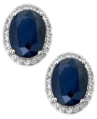 Macy's Sapphire and White Sapphire Oval Stud Earrings in 10k White Gold (3 ct. t.w.), Created for... | Macys (US)