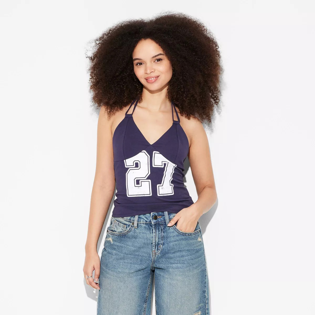 Women's Halter Graphic Cami - Wild Fable™ Sky Blue Striped 3X | Target