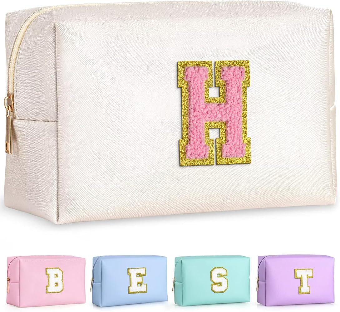 TOPEAST Preppy Bag, Monogrammed Makeup Bags with Zipper, Cute Makeup Pouch, Initial Birthday Gift... | Amazon (US)