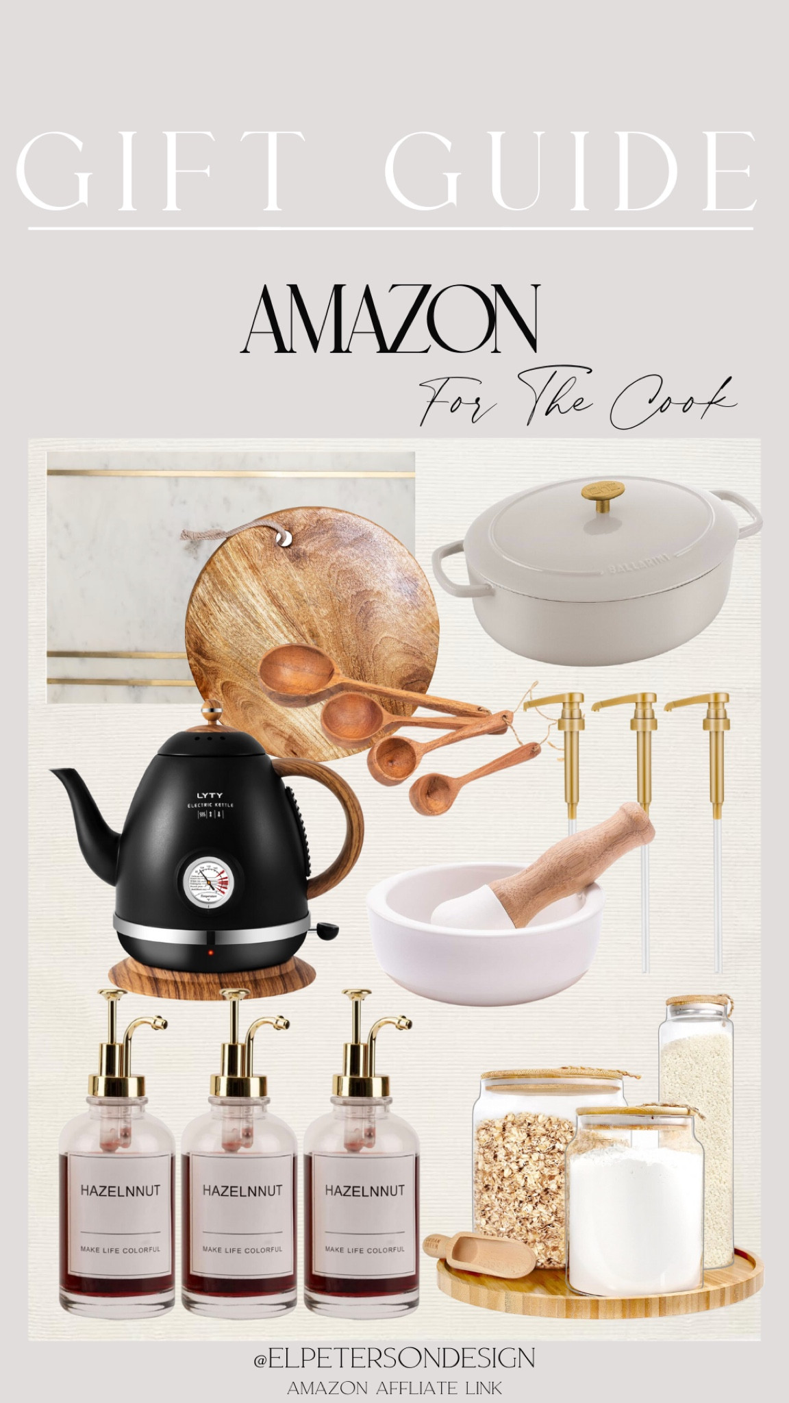 Syrup decanter
Chopping blocks
Kitchen jars
Electric tea kettle 
Syrup pump
Dutch oven 
Mortar and pestle set
Measuring spoons

#LTKGiftGuide