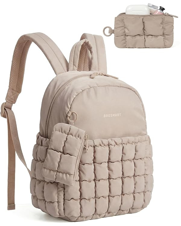 BAGSMART Mini Backpacks for Women, Puffy Checkered Quilted Small Backpack with Pouch, Lightweight... | Amazon (US)