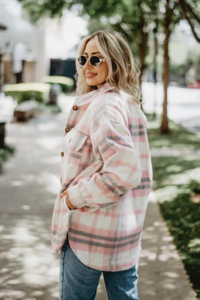 Pink/Gray Plaid Shacket for Women | Katydid.com