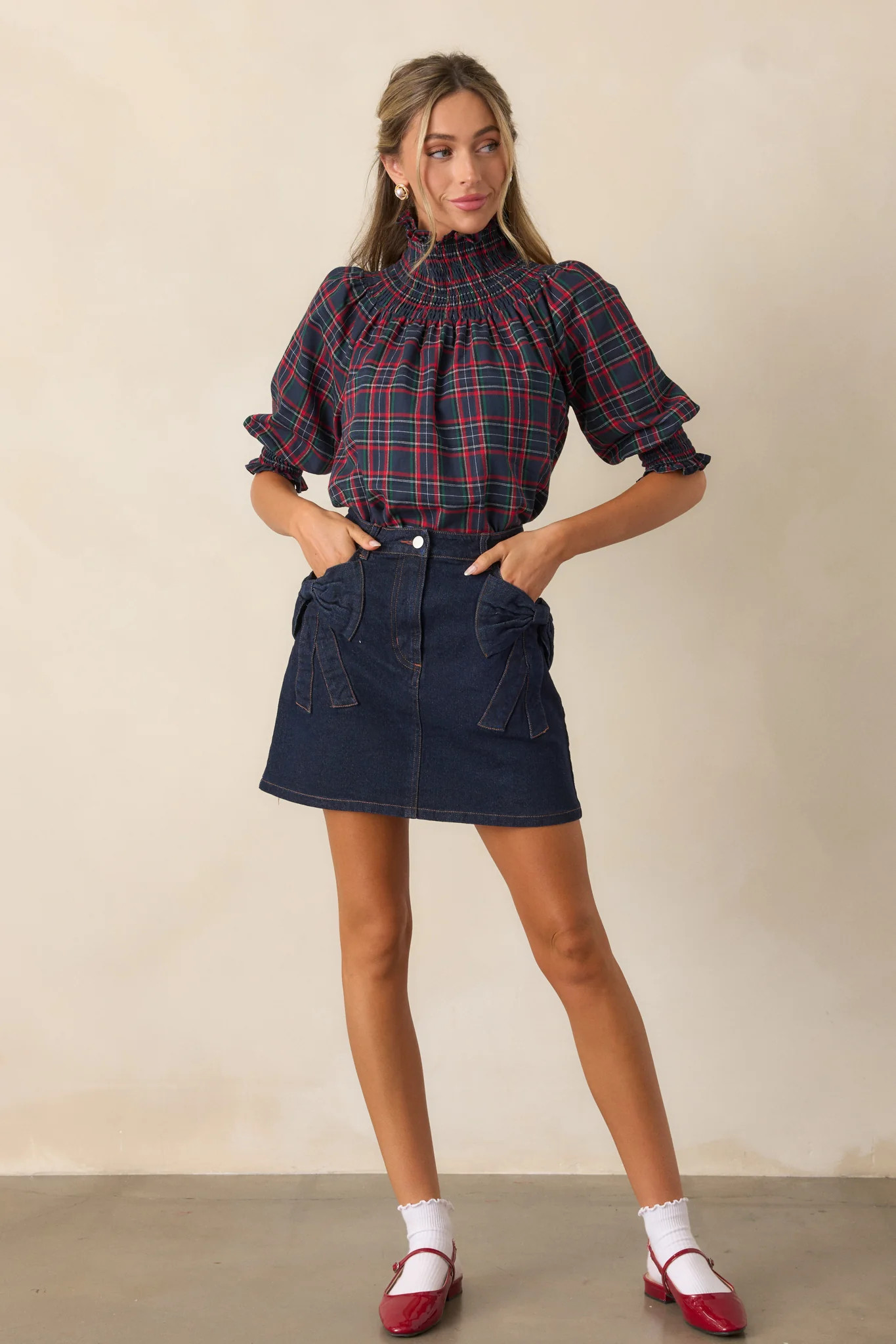 Feel The Rush Dark Wash Denim Mini Skirt | Red Dress