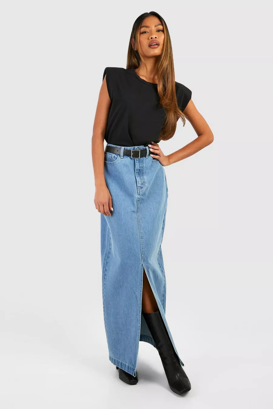 Split Front Denim Maxi Skirt | boohoo (US & Canada)