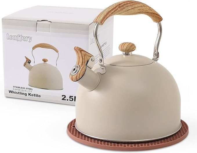 LONFFERY Tea Kettle, 2.5 Quart Whistling Tea Kettle, Tea Pots for Stove Top Food Grade Stainless ... | Amazon (US)