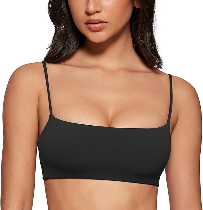 Women's Square Neck Sports Bra Spaghetti Strap Padded Cami Yoga Wireless Square Back Workout Bra ... | Amazon (US)