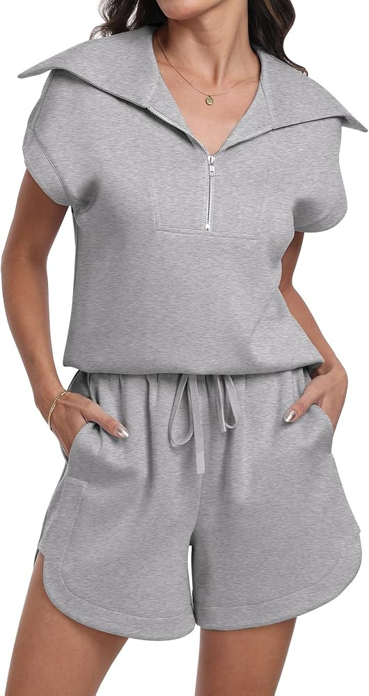 ANRABESS Two Piece Sets for Women Summer Half Zip Short Set Sweatsuit 2 Piece Outfits Sweat Loung... | Amazon (US)