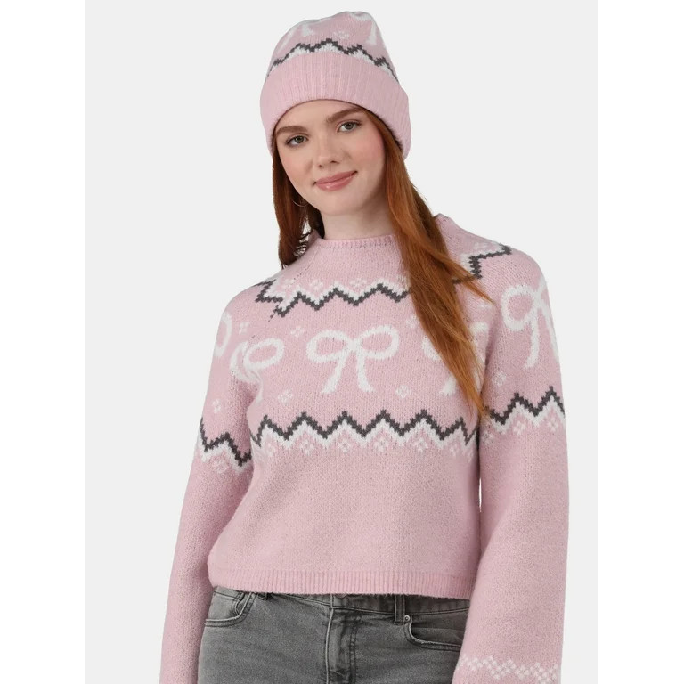 No Boundaries Fairisle Jacquard Pullover and Beanie Set, 2-Piece, Women's and Women’s Plus | Walmart (US)