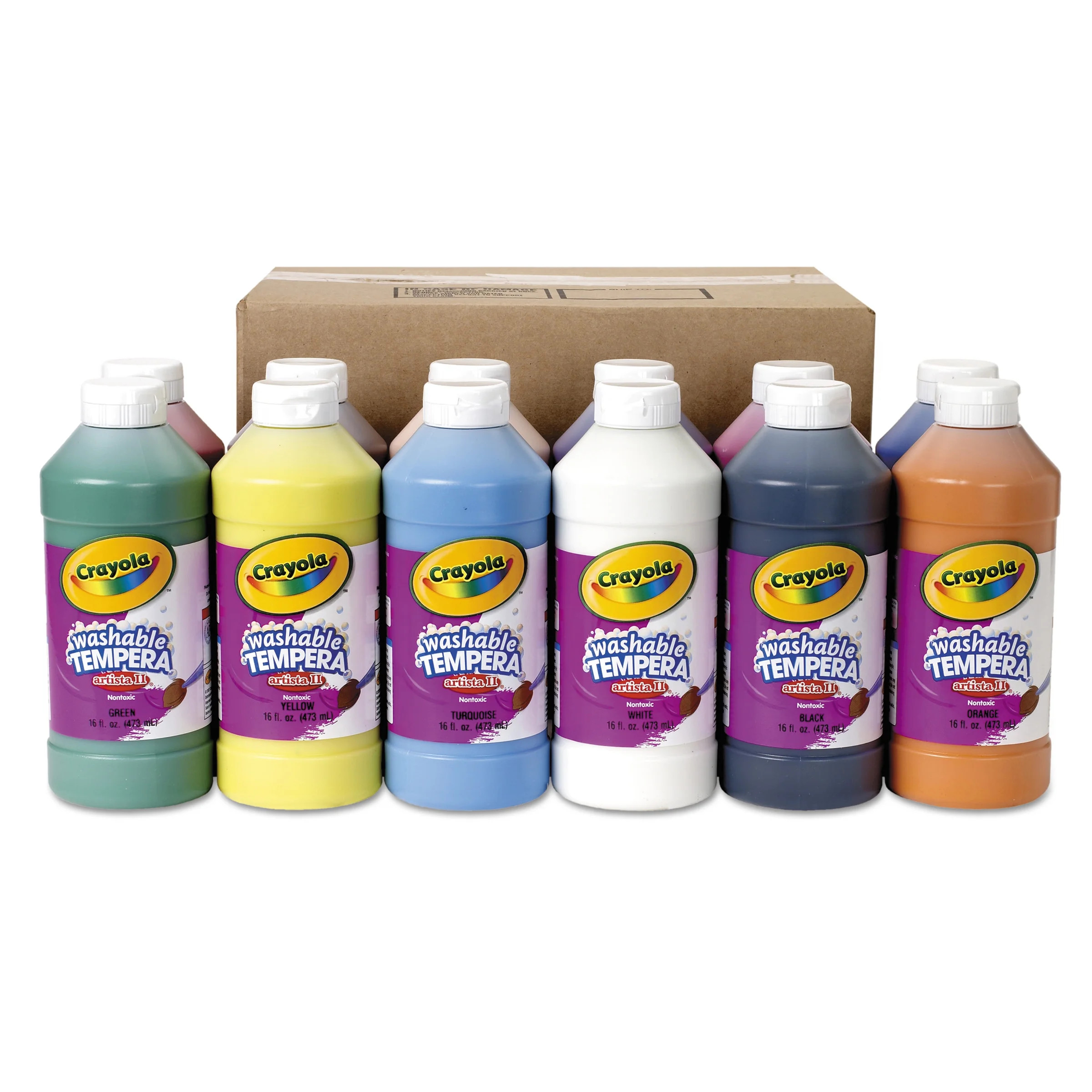Crayola Artista II Washable Tempera Paints, Pint, Assorted Colors, Set of 12 | Walmart (US)