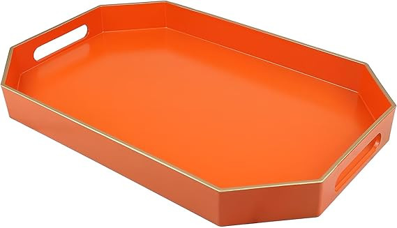 Orange Decorative Tray with Handles, Versatile Serving Tray for Coffee Table, Ottoman, Ideal for ... | Amazon (US)