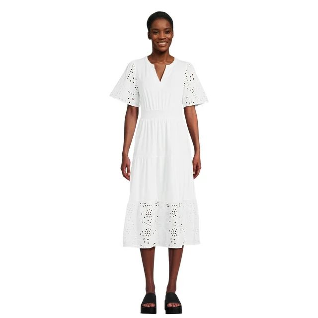 The Pioneer Woman Eyelet Smocked Waist Ruffle Dress with Short Sleeves, Women's, Sizes XS-XXXL - ... | Walmart (US)