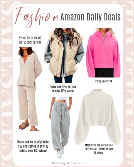 Amazon fashion daily deals! 

Amazon looks. 2 piece. Puffer vest. Mock neck sweater. Half zip. Lululemon dupe 

#LTKfindsunder50 #LTKU #LTKsalealert