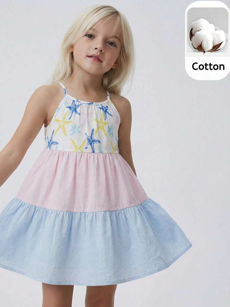 Maija Kids Maija Kids 1pc Young Girls' Casual Elegant Vacation Loose Gradient Color Patchwork Camisole Dress, Suitable For Daily Wear, Back To School, Outings, Gatherings, Festivals, Spring & Summer Kids Dresses Summer Dresses For Kids Starfish Print Dress Young Girls Dresses Childrens Dresses Childrens Clothes Summer Dresses For Girls Kids Clothes Casual Dress For Kids | SHEIN