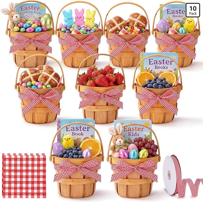 10 Pcs Mini Wooden Easter Baskets with Handle Bulk 5.1inch Apple Berry Fruit Basket for Gifts Eas... | Amazon (US)