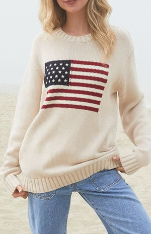 John Galt Nico American Flag Crew Neck Sweater | PacSun