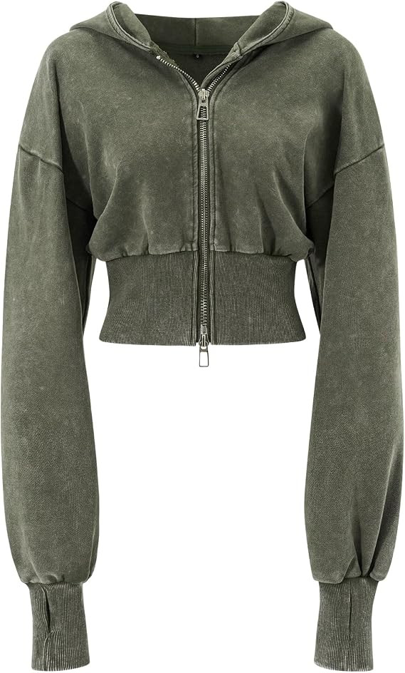 Gihuo Womens Cropped Hoodie Zip Up Sweatshirt Long Sleeve Hooded Workout Jacket 2026 Washed Crop ... | Amazon (US)