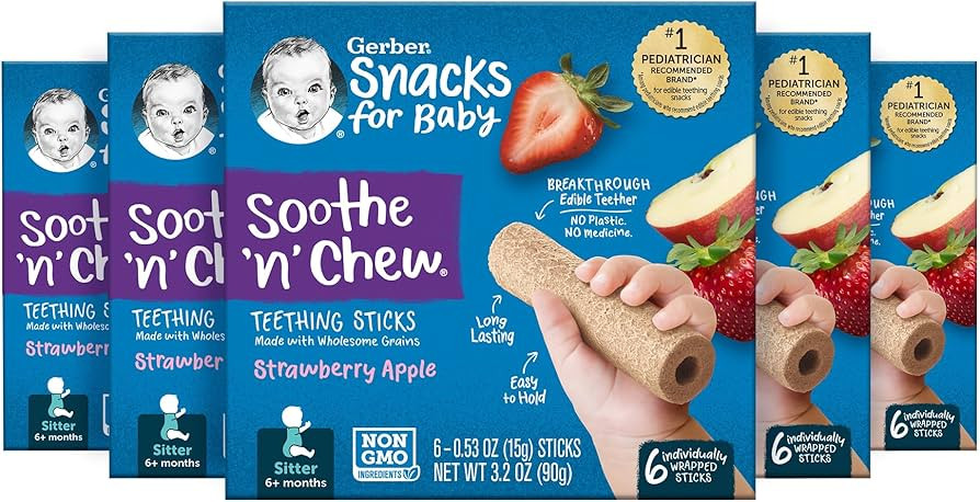 Gerber Soothe N Chew Strawberry Apple Teething Sticks, 5 Boxes of 6 Individually Wrapped Teethers... | Amazon (US)