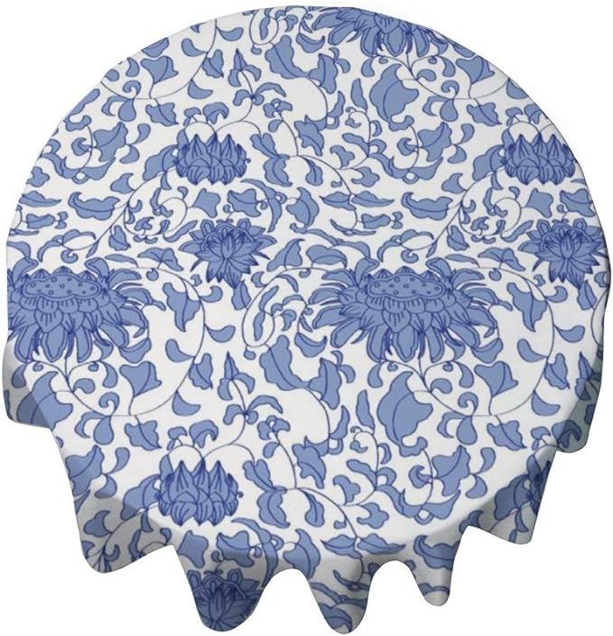 yyone Tablecloth Round 36 Inch Fashion Circle Table Cover Chinoiserie Vines in Delft Blue White T... | Amazon (US)