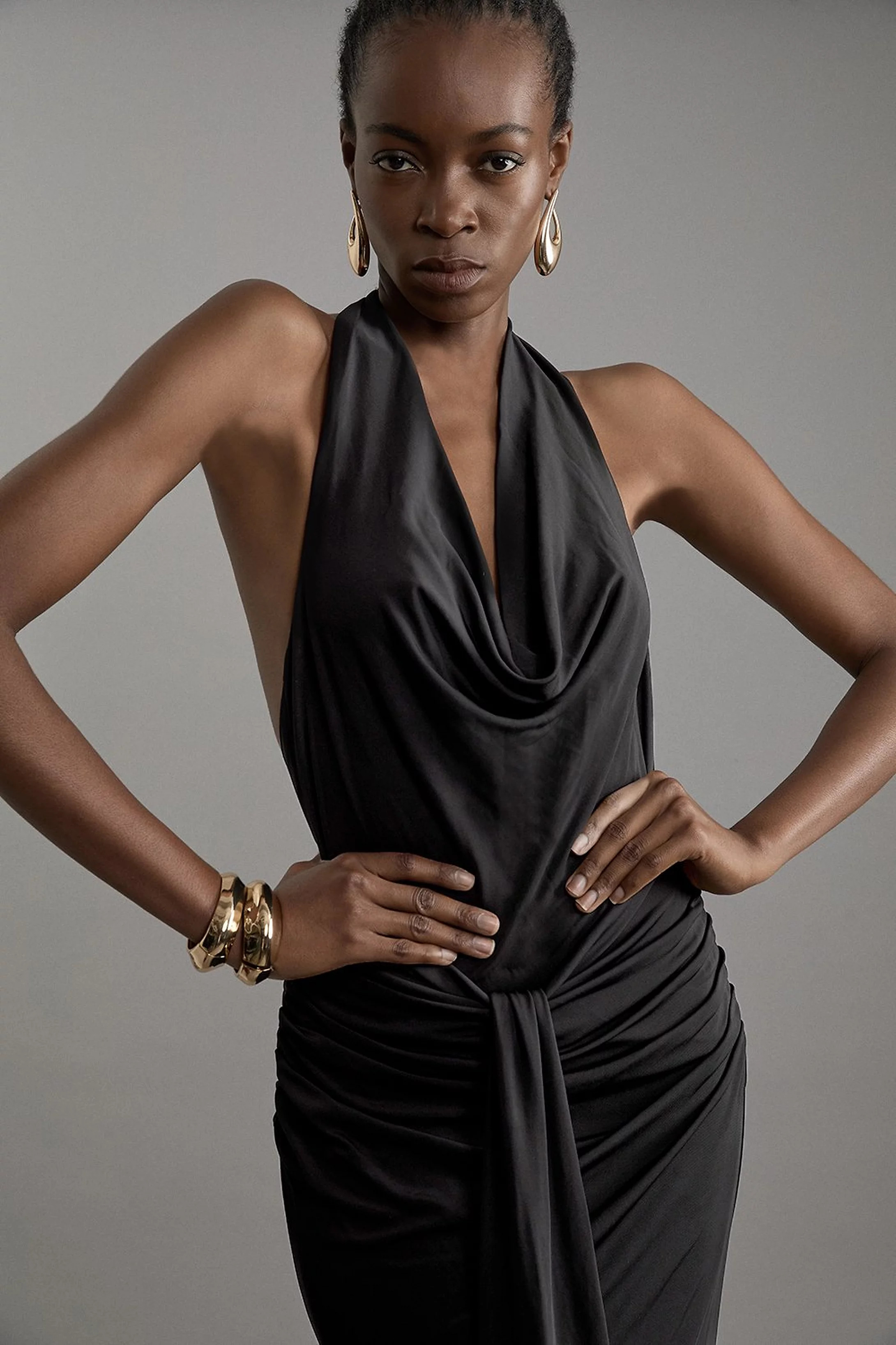 Premium Viscose Jersey Crepe Cowl Neck Maxi Dress | Karen Millen UK + IE + DE + NL