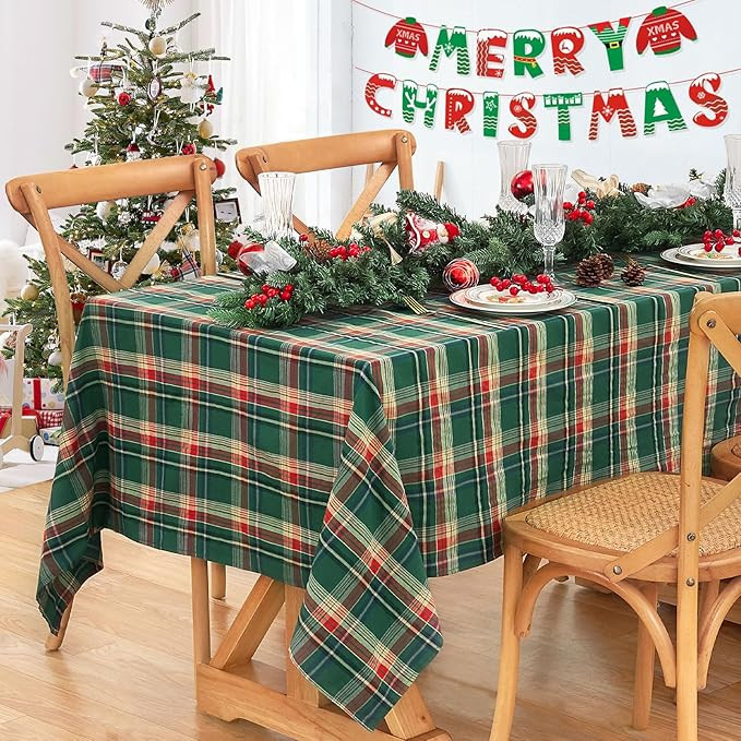 Plaid Tablecloth 57x84 Inch Green Christmas Table Cloth Checkered Fabric for Holiday Picnic Chris... | Amazon (US)