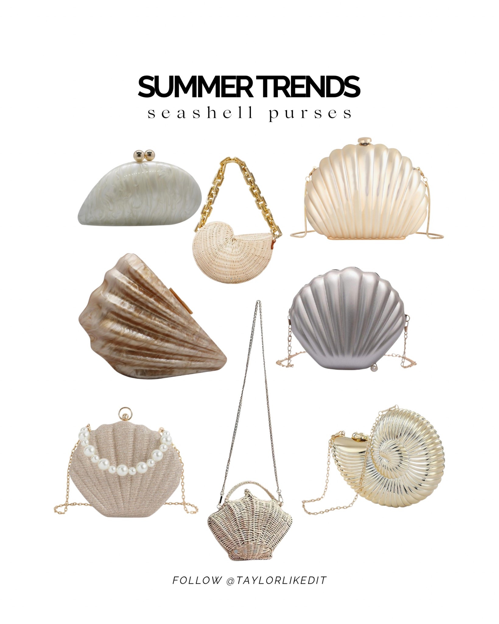 Seashell purses and clutches for the summer season! 

#seashellpurse #seashelltrend #womensaccessories

#LTKStyleTip #LTKSeasonal #LTKFindsUnder50