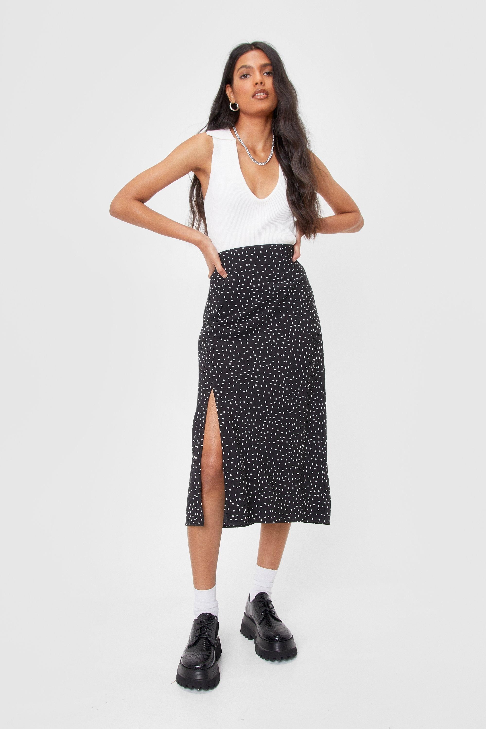 Womens Black Slit Ruffle Midi Skirt with Spotty Print | NastyGal (US & CA)