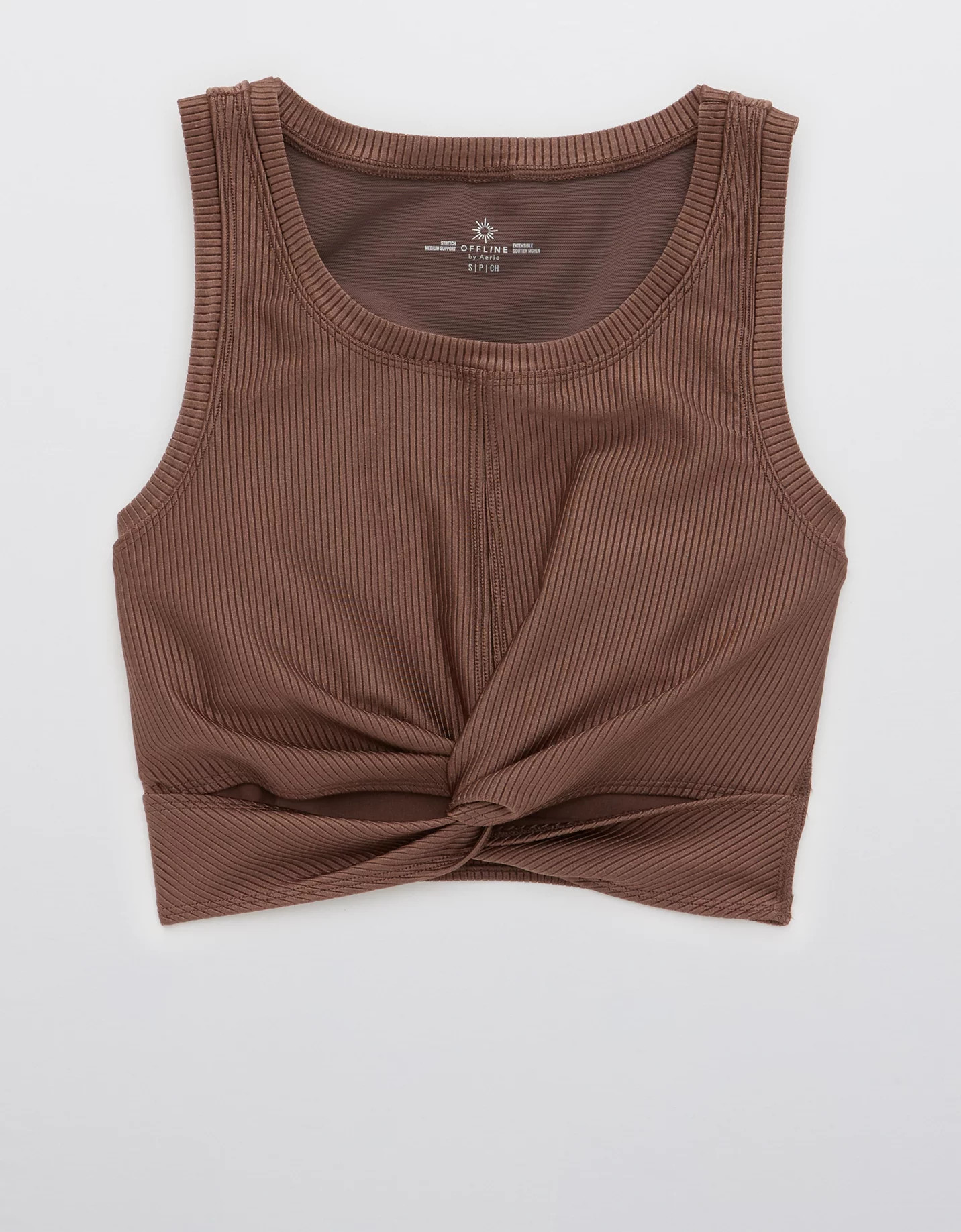 OFFLINE Ribbed Shine Twist Front Sports Bra | American Eagle Outfitters (US & CA)