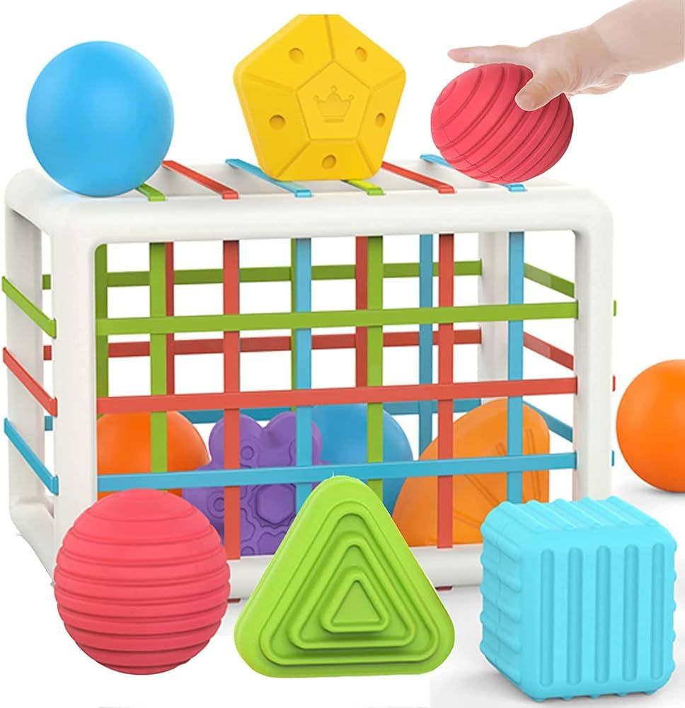 Baby Toys 6+ Months,Baby Sorter Toy Colorful Cube and 12 Pcs Multi Shapes, Sensory Toys for Autis... | Amazon (US)